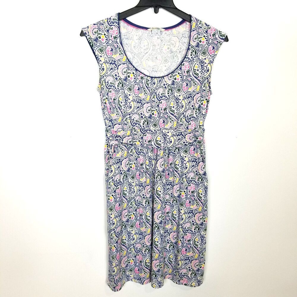 BODEN Women Margot Dress Sz 10‎ R Blue Paisley Pockets Pullover Lightweight